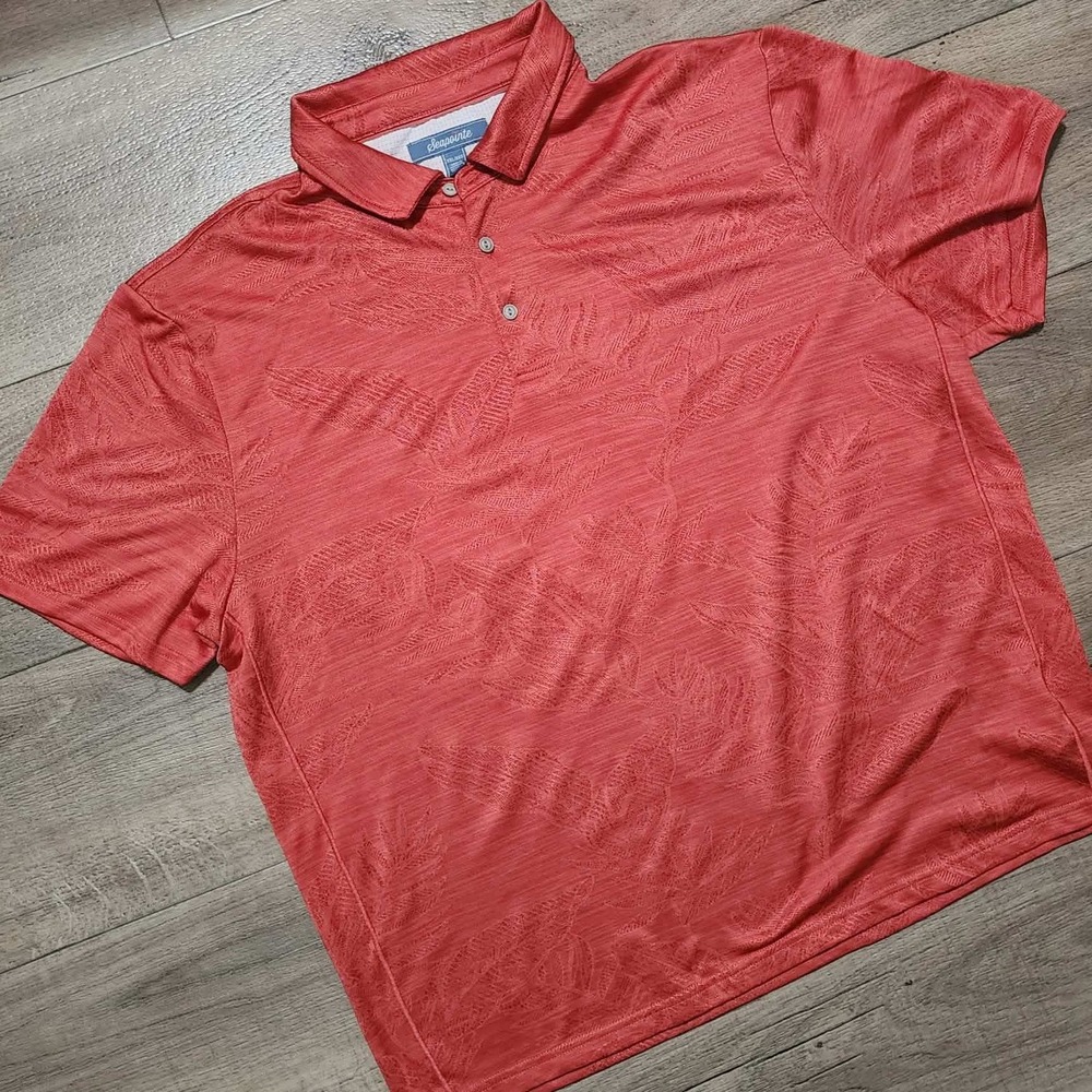 Seapointe Men XXL Polo Shirt Red Hawaiian Leaf Jacquard Short Sleeve Performance
